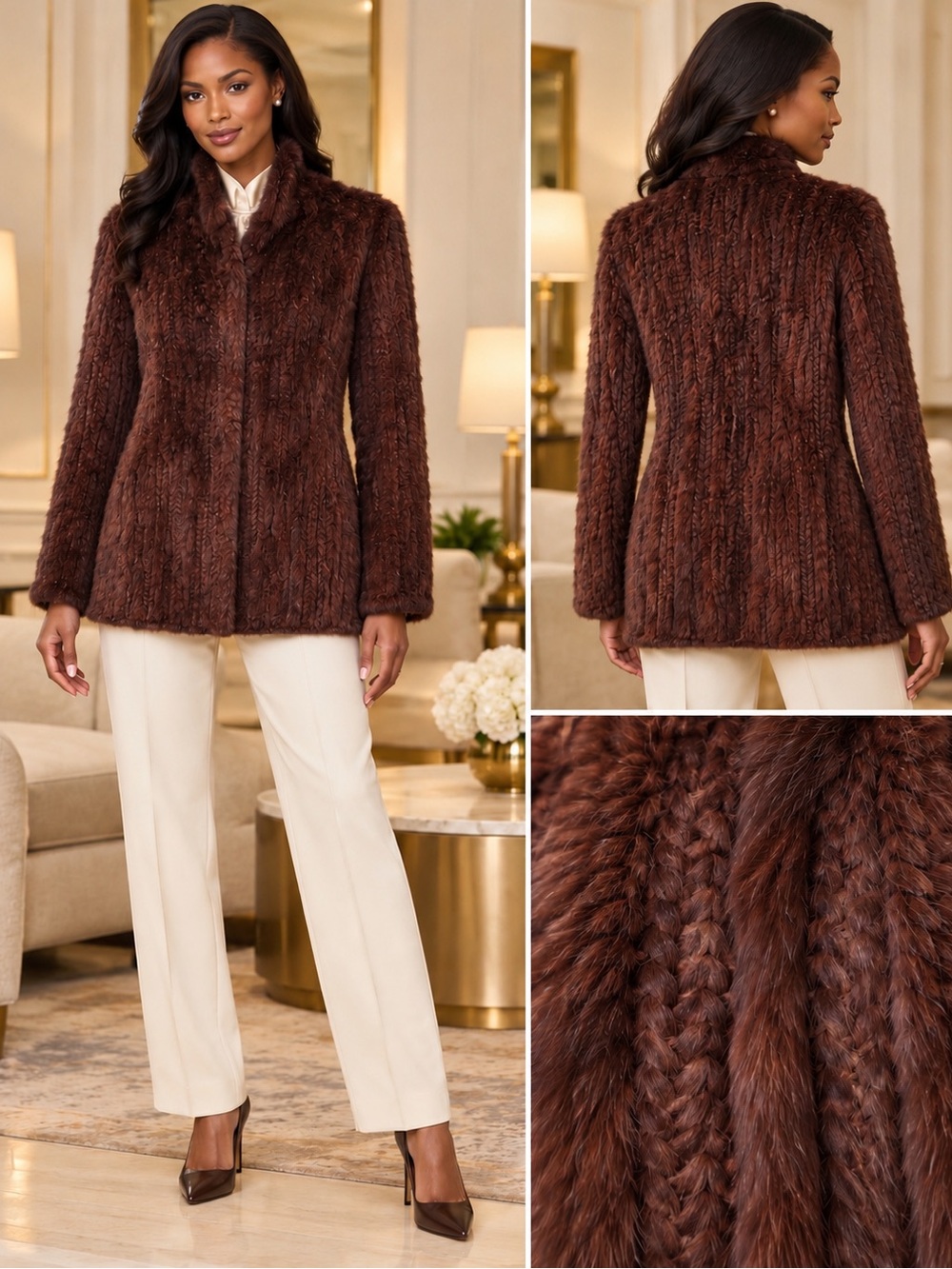Brown True Rabbit Fur Jacket - Women’s Cozy Coat